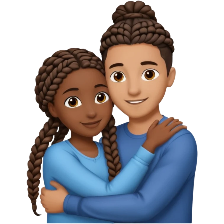 dark skin, black girl with black and brown braids, hugging her middle eastern boyfriend with brown hair and medium to light skin emoji