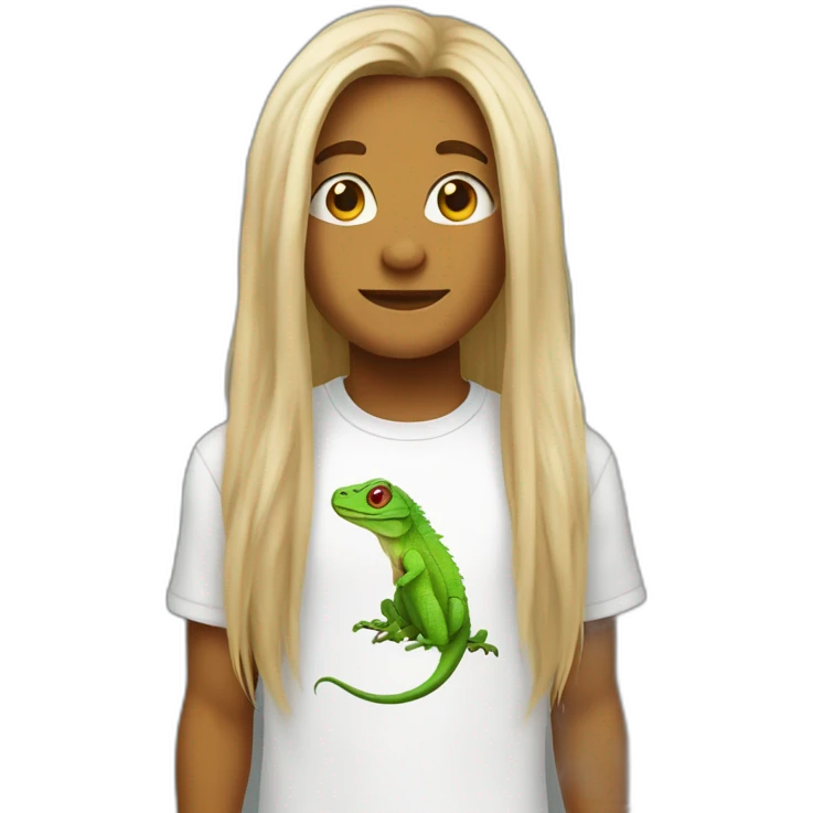 Lizard in white tshirt and long hair emoji