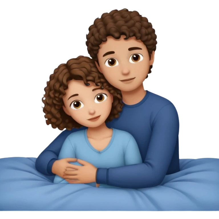 Girl cuddle guy with short curly brown hair on bed emoji
