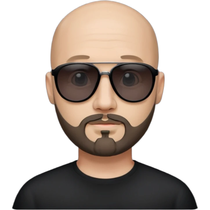 Bald man, wearing black fashion sunglasses, goatee beard emoji