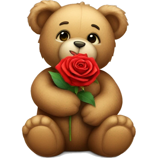Teddy bear holding a red rose emoji