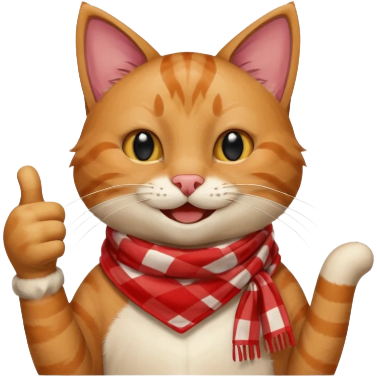 Cat smiling and giving thumbs up, wearing red Checkered Triangle scarf emoji