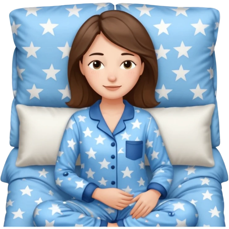 {
      "type": "human",
      "look": "woman in star-print pyjamas, soft blue set, sleepy smile",
      "description": "a woman in soft blue star-print pyjamas smiling sleepily"
    } emoji