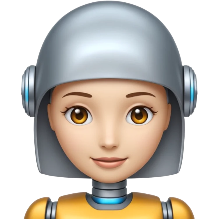 crée un emoji animé d'une tête mi-femme mi Robot Avec un sourire emoji