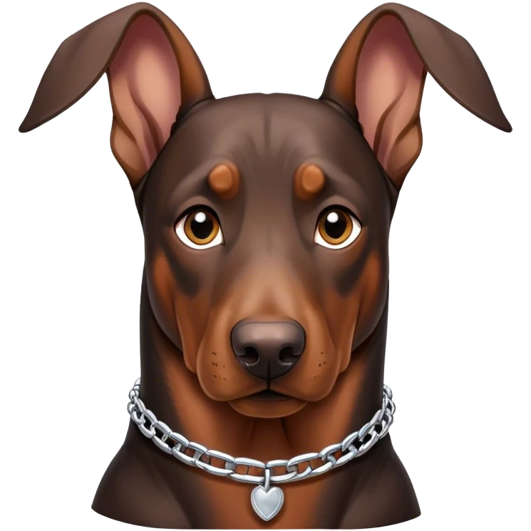 a profile of a Doberman with floppy ears wearing a silver chain emoji