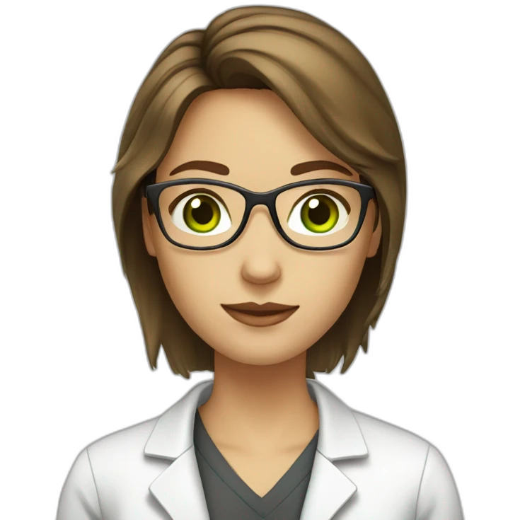 chemist female brown hair light skin green eyes with glasses emoji
