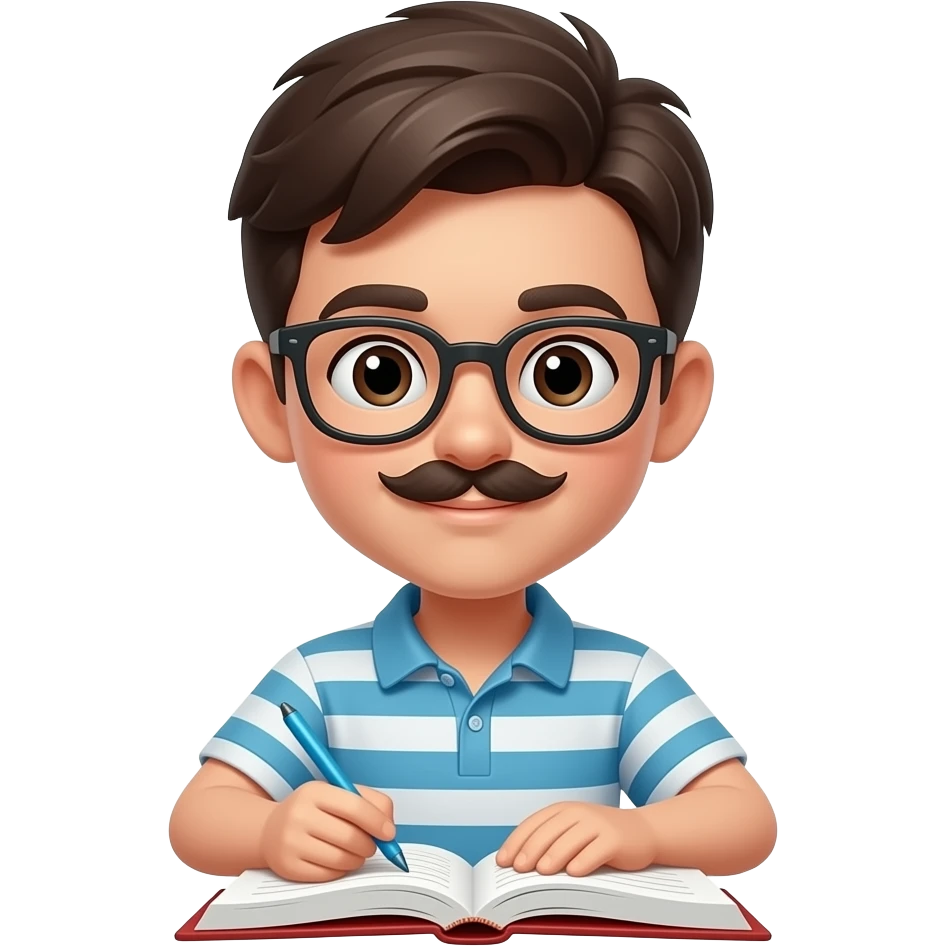 An intj boy without glass but with moustache and study emoji