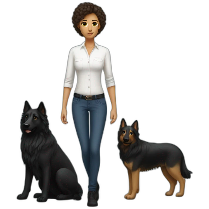 White shirt hair woman and black shepherd emoji