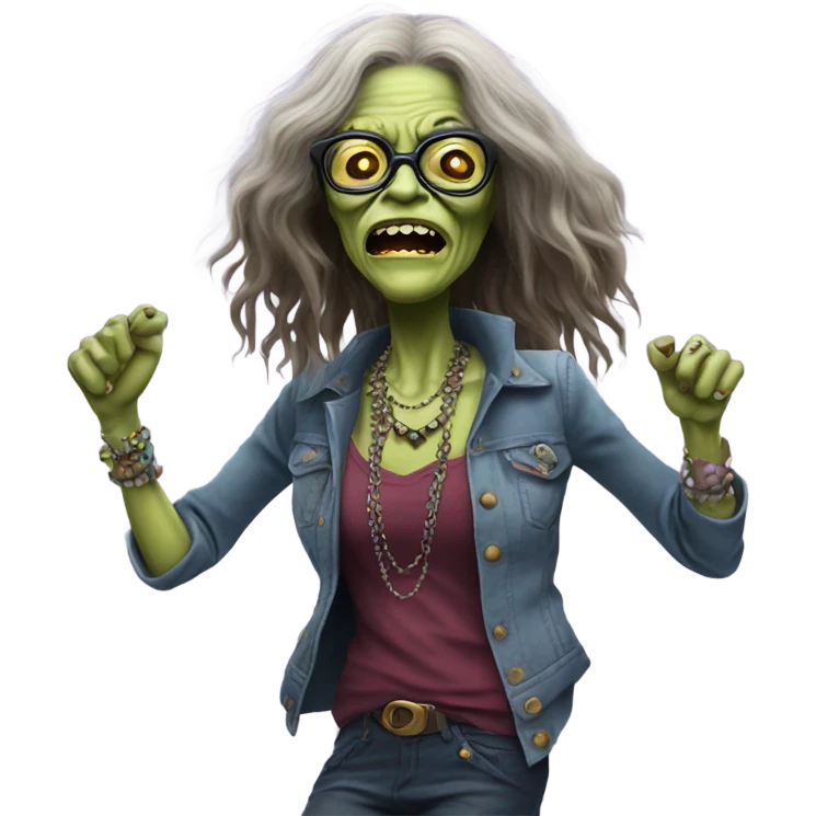  janis joplin zombie with her famous glasses, dancing emoji