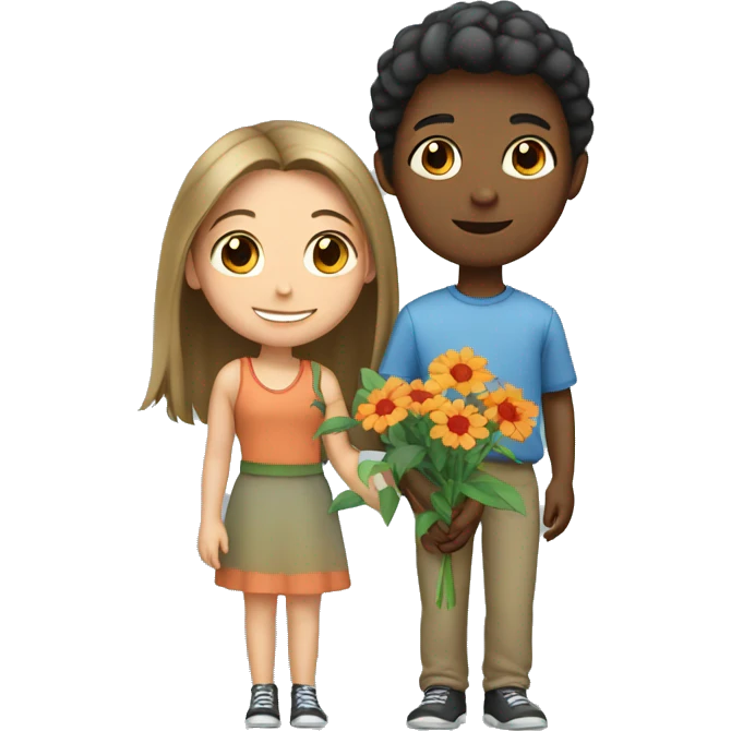  Girl with a boy Holding flower  emoji