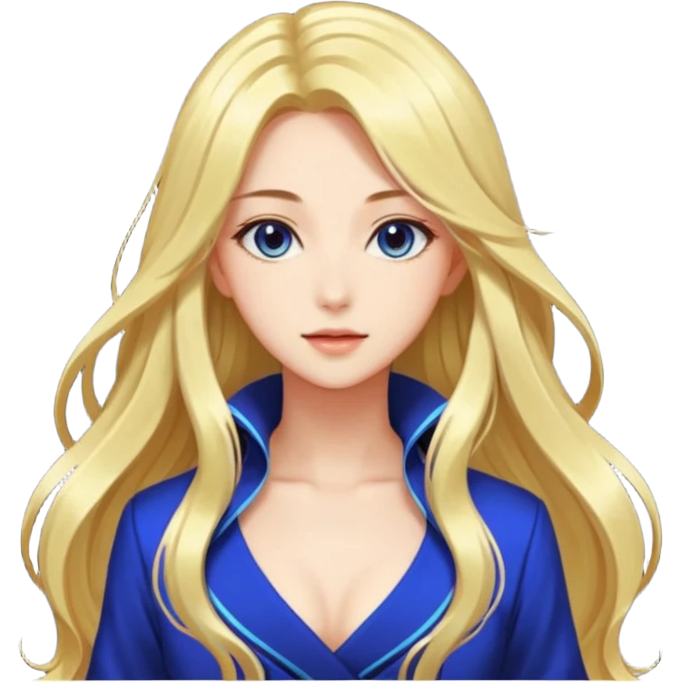 Elegant beautiful woman, long flowing hair, glowing skin, captivating eyes, fashionable outfit, dreamy light, detailed anime-style, vibrant colors, transparent background emoji