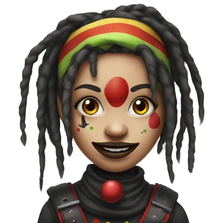 Clown ninja girl portrait, dreadlocks emoji