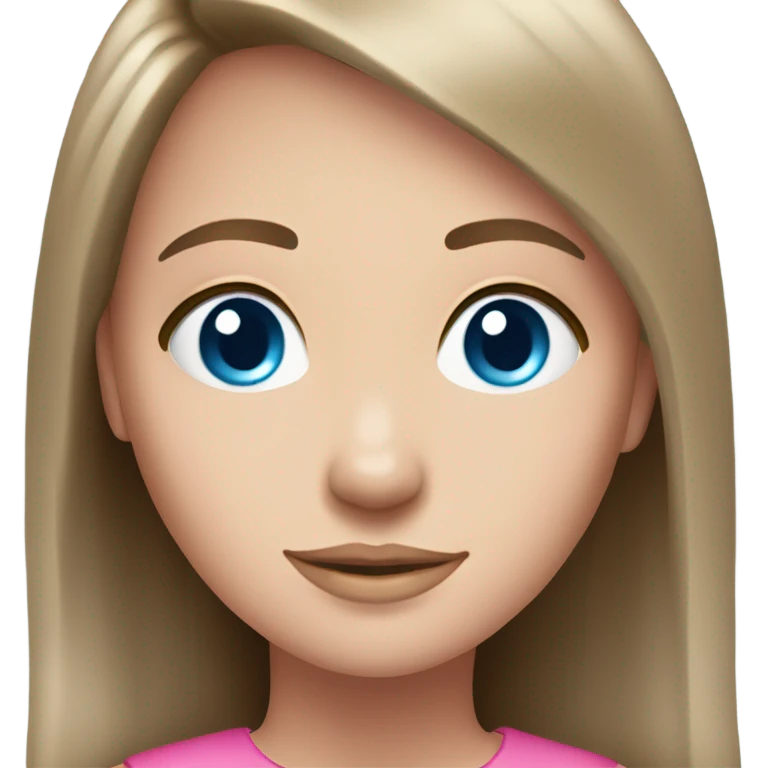 Brunette young girl long straight hair blue eyes in pink emoji