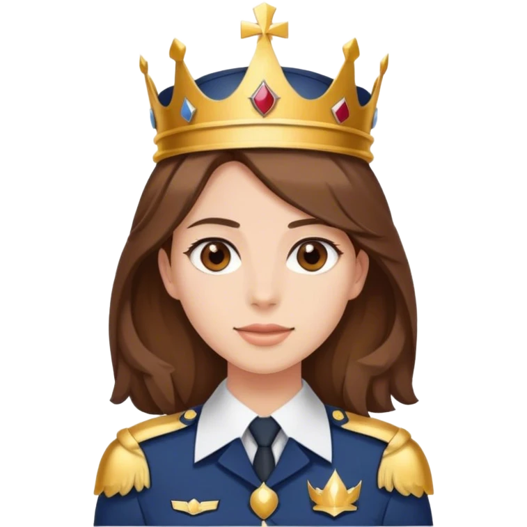 young woman with shoulder length brown hair wearing a captains uniform and a crown emoji