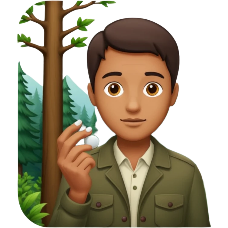 Guy in woods holding a pill emoji