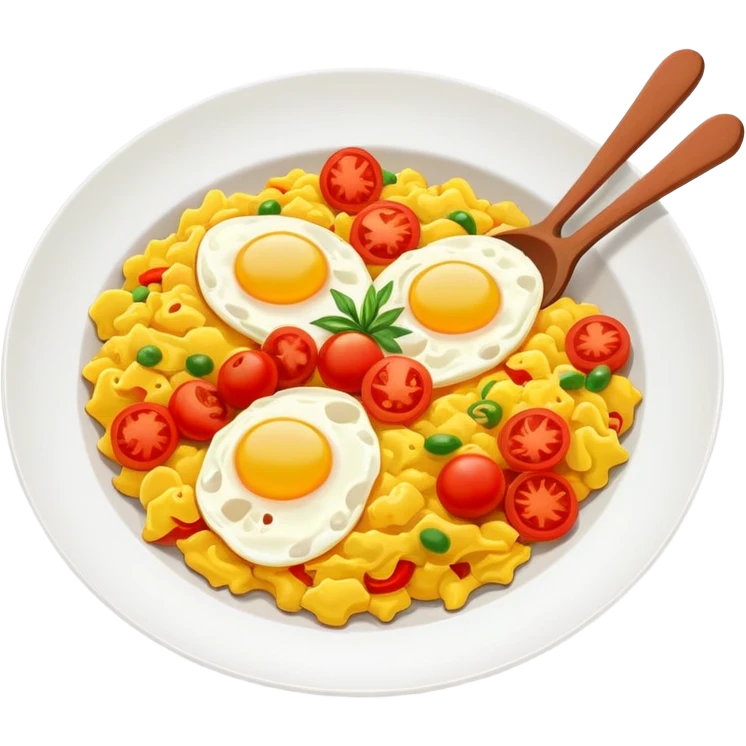 Stir Fried Tomato and Scrambled Eggs homestyle dish, simplified emoji style with bold outlines and bright colors, cartoon style Xi Hong Shi Chao Ji Dan emoji