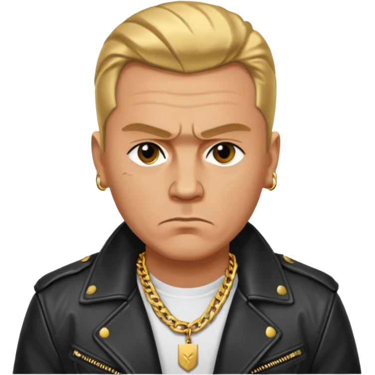 Russian 1990s gangster emoji, leather jacket, gold chain, serious face, cartoon style emoji