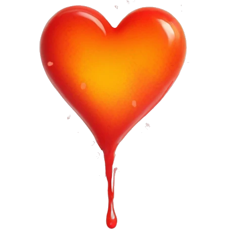 bleeding red heart glowing red-orange with splatter emoji