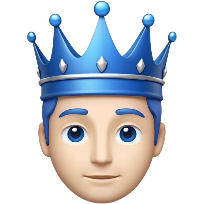 Apple-style emoji of a male face with a smooth blue crown and minimal details. The crown has a flat front area for a small logo. 3D-like style with soft gradients and shadows, matching Apple’s emoji look. Optimized for 24x24 pixels with clear, readable elements. White or transparent background emoji