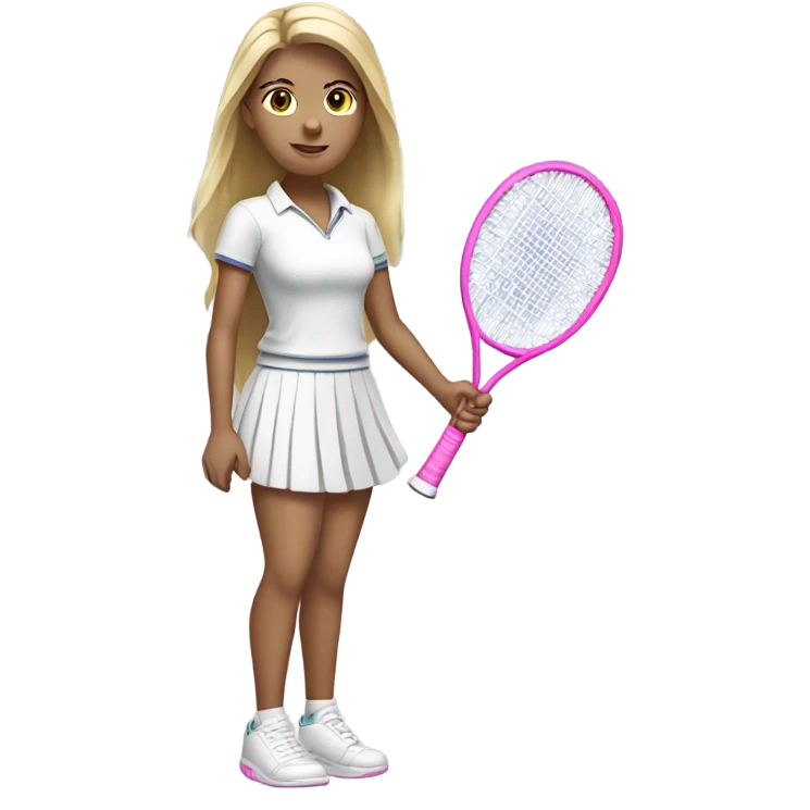 Blonde girl wearing white shirt and pink skirt holding a tennis racquet  emoji