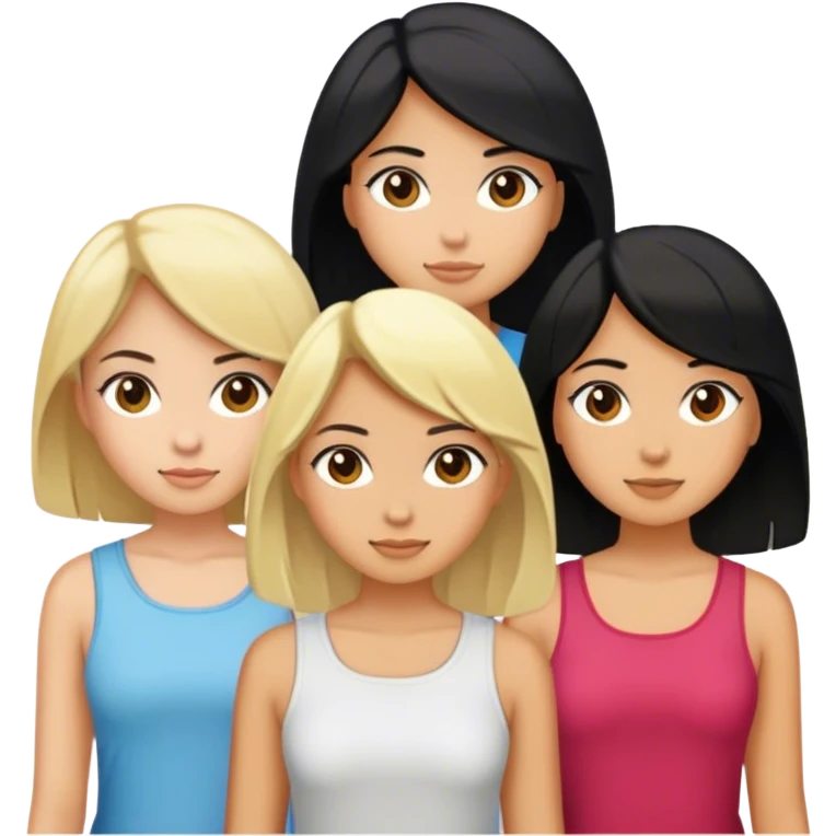 4 filles: 2brû et cheveux court l’autre long et cheveux noir et une cheveux blond  emoji