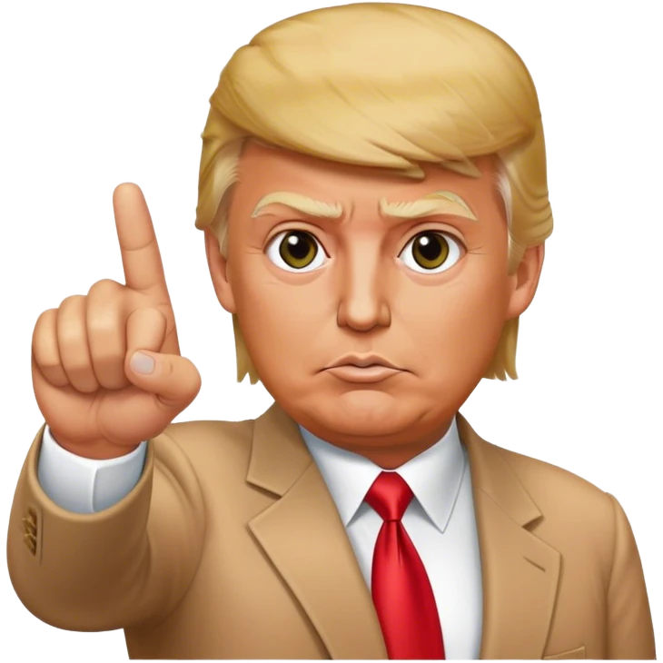 Donald Trump is pointing his finger up, don't make big eyes, hyper-realistic emoji