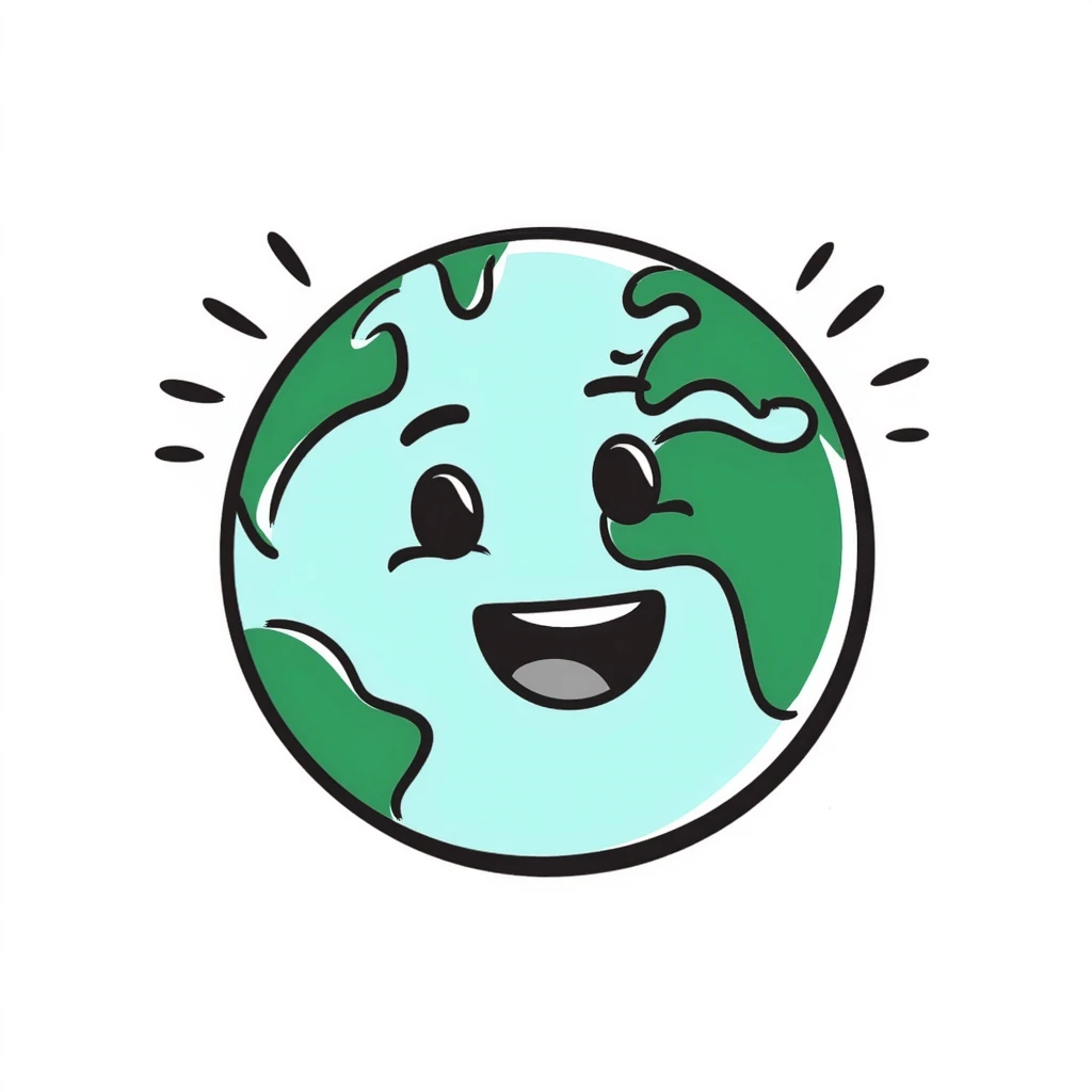 Restyle the glowing Earth loading icon to match the playful, hand-drawn look of the provided worldsmile.png reference. Keep the green and blue colors, add a friendly face, and make it look like an animated loading circle with a glowing effect in a hand-drawn doodle style. emoji