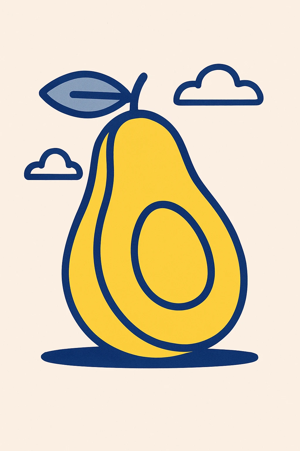 yellow avocado, flat illustration, no text emoji