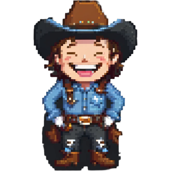 A laughing cowboy in the style of Red Dead Redemption 2 emoji
