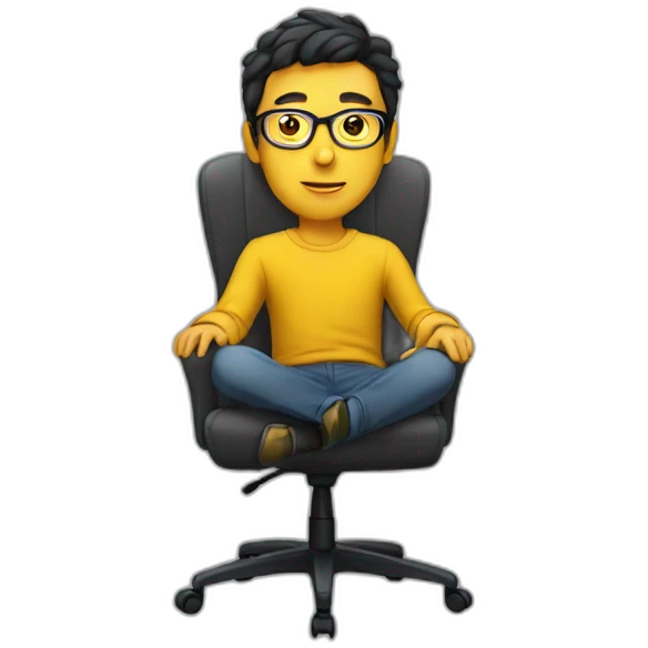 White man with yellow tinted glasses and black hair in a gray jumper and sitting on a chair emoji