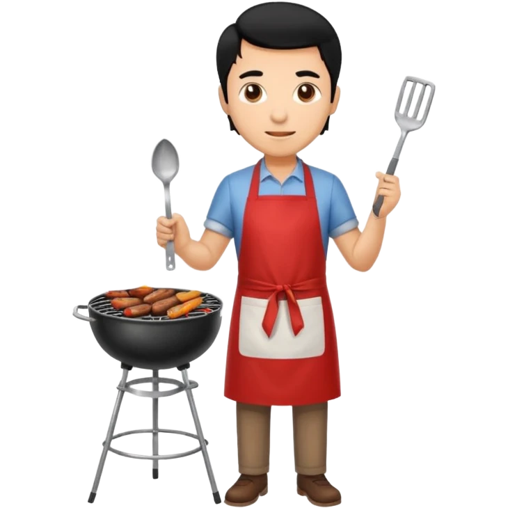 man cooking barbecue full-body black hair light brown skin emoji