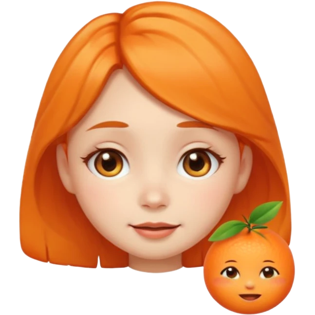 cute cartoon girl emoji with big teary eyes, soft cheeks, gentle smile, tangerine-shaped hairpin, round face, warm, emotional emoji