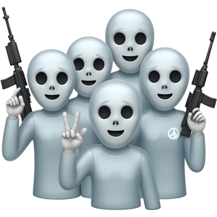 Fantasmas con un fusil moderno y haciendo haciendo en en forma de ✌️ con los dedos emoji