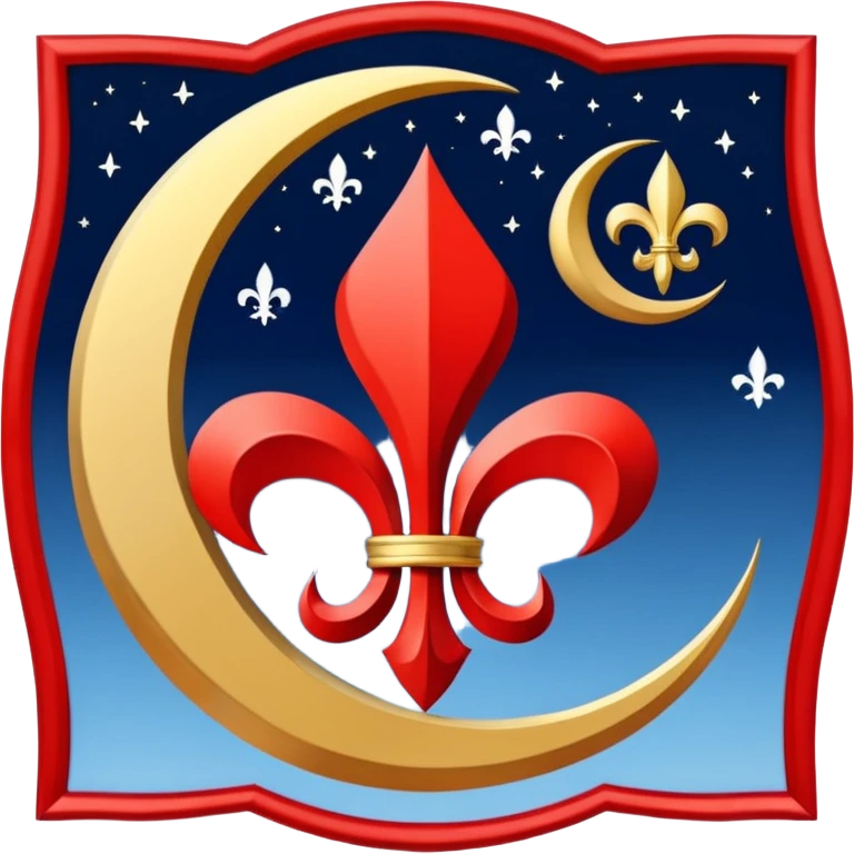 Left side navy blue right side red and on the middle fleur de lys symbol Turkish moon under the symbol it's turning the sky  emoji