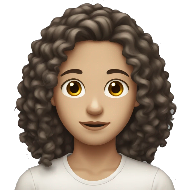 White pale Teen with dark brown long curly hair and brown eyes  emoji