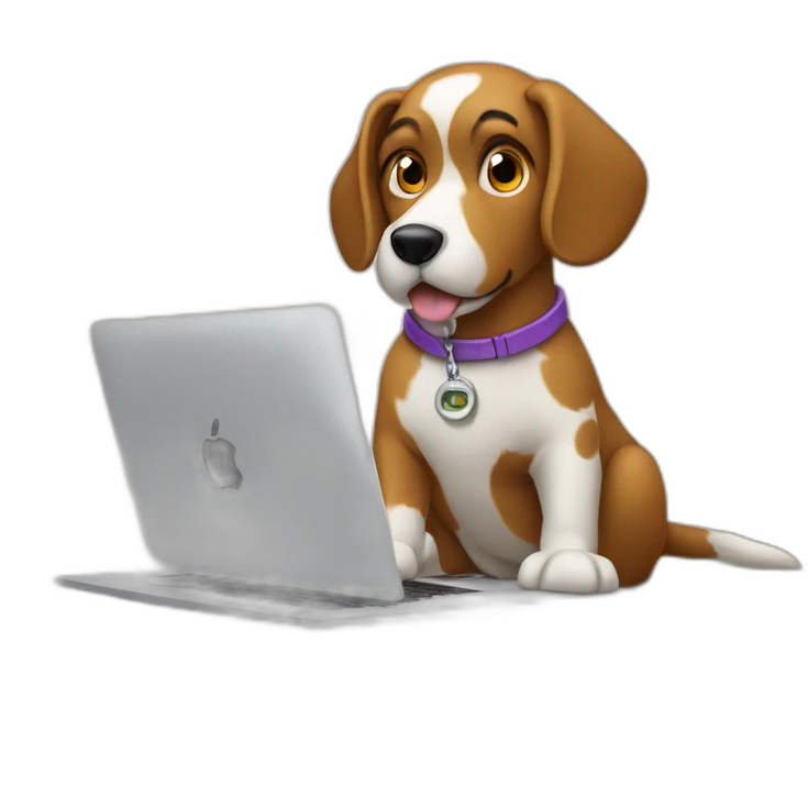 dog writing elixir code with macbook emoji