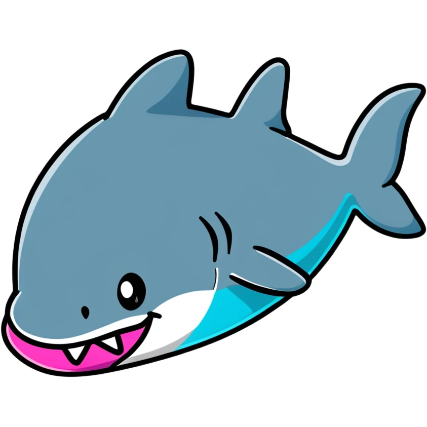 cartoon shark wearing colorful Air Jordans on all fins, playful and bold emoji