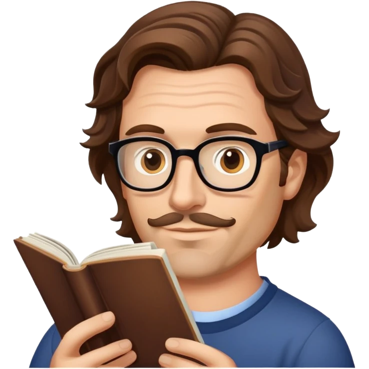man in his forties with well-groomed wavy hair, no glasses, reading a book emoji