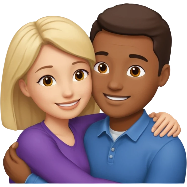 Two people hugging looking at each other, one male one female emoji