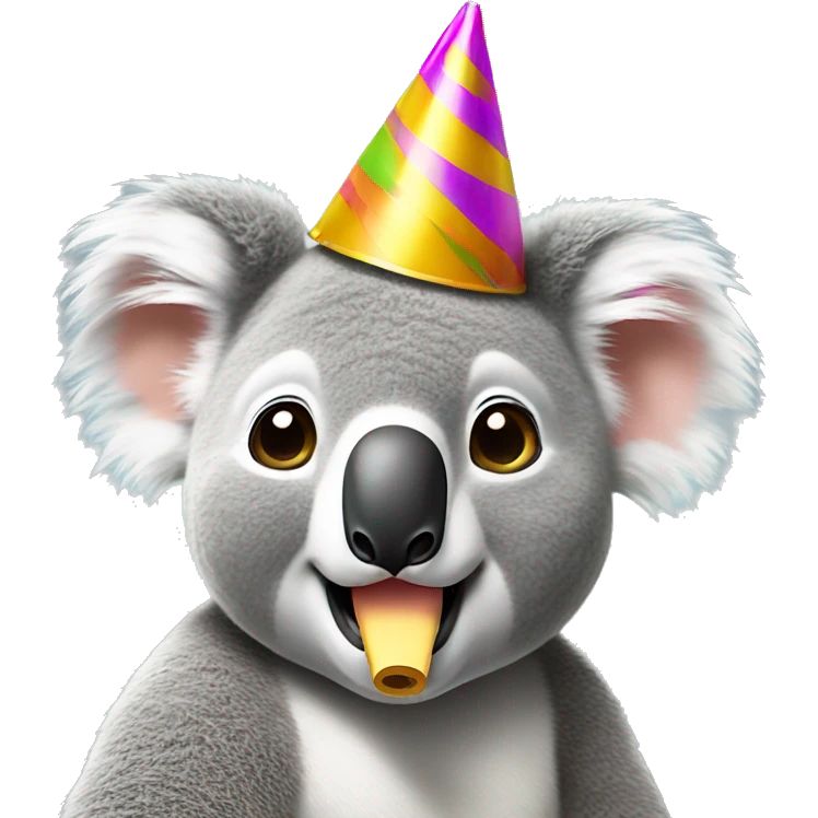 A koala in a party hat blowing a party whistle emoji