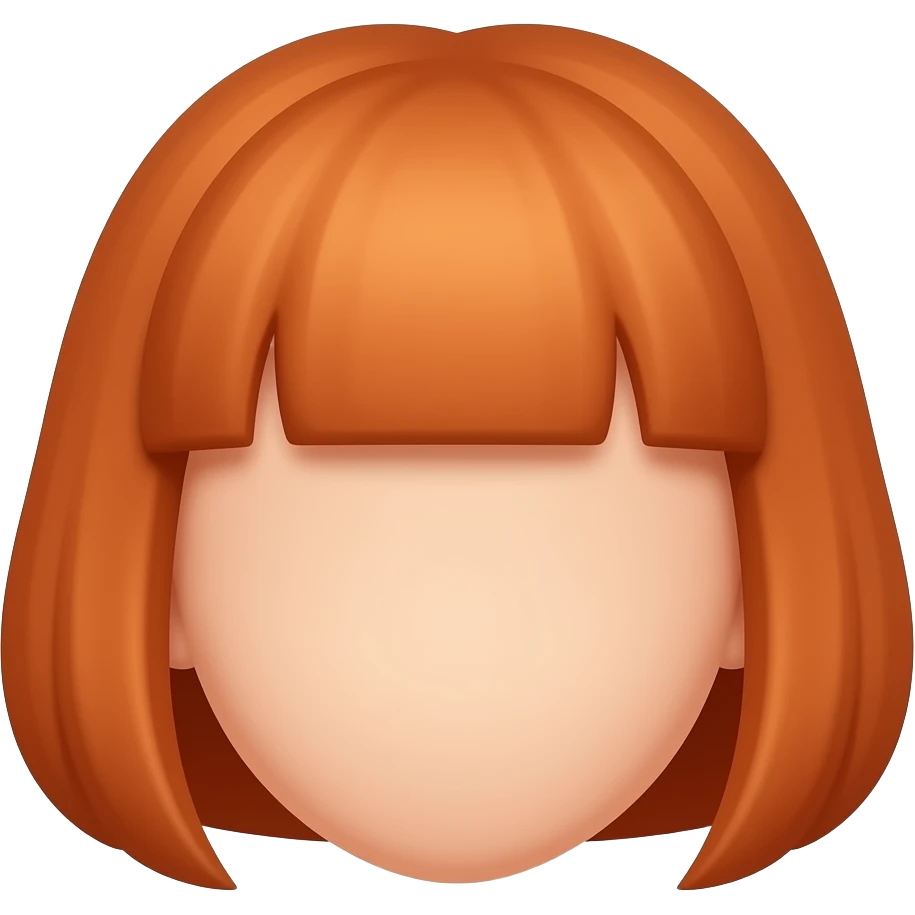 simple flat emoji of short orange-brown hair in a flipped bob style, smooth rounded shape, minimal design, solid color, no facial features, no shading, clean vector, centered on a transparent background emoji