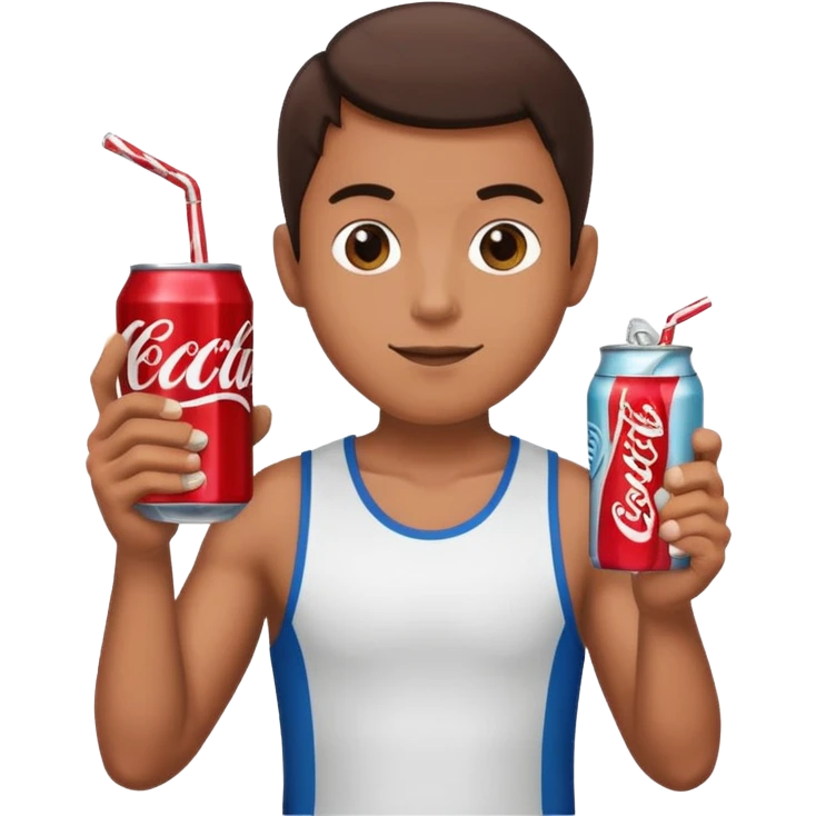 Athlete with a soda can in his right hand and a candy in his left emoji