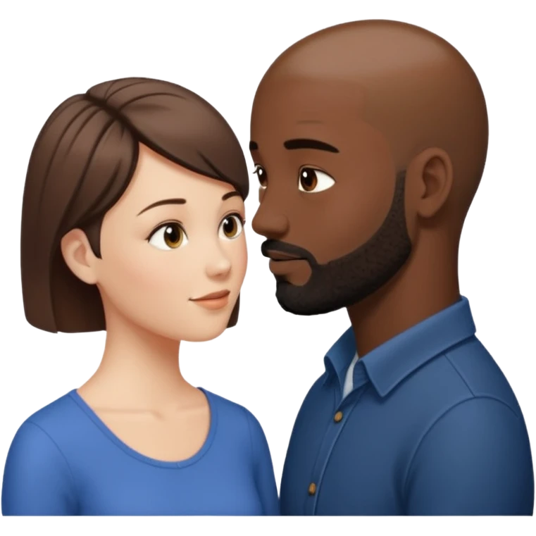 a white woman with short brown hair and a black man with no hair and a beard are facing one each other and looking at each other lovely emoji