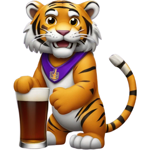 LSU Mike the Tiger holding whiskey  emoji