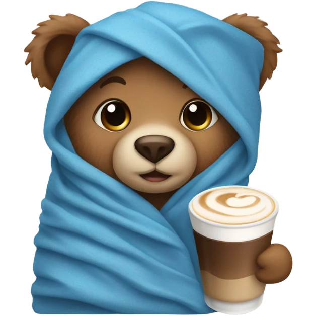 A cute Little Bear in a blue blanket with Latte macchiato  emoji