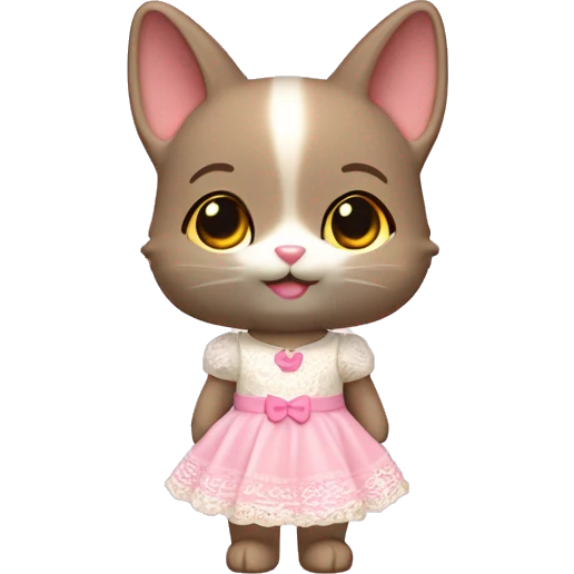 sylvanian gato marrón claro con vestido rosa emoji
