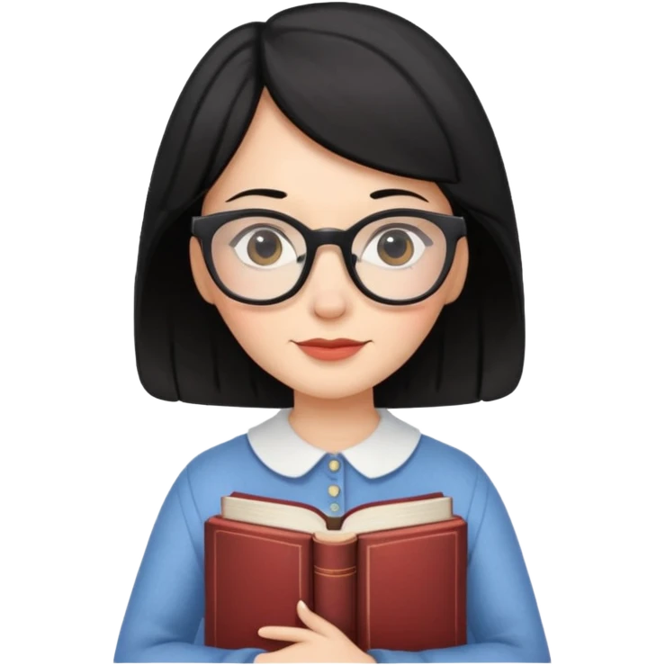 Black haired cottage lady with glasses and books emoji
