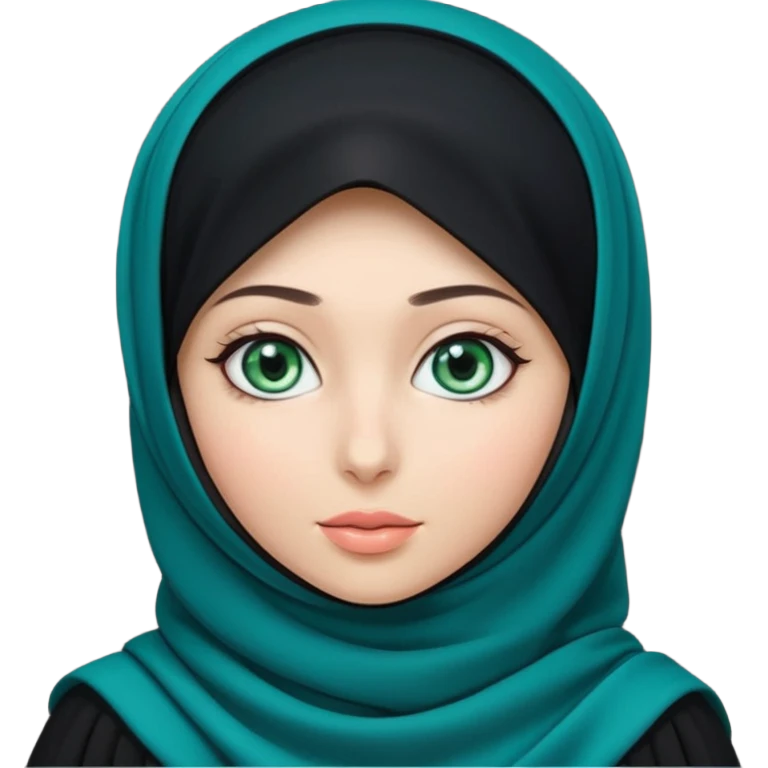 a girl wearing a black hijab and has green and blue eyes with another model of a hijab like a hijab but it's showing the neck emoji