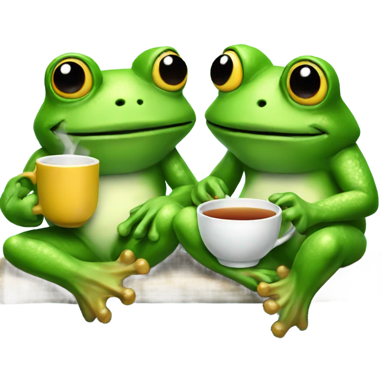 Twin frogs relaxing with a hot tea emoji