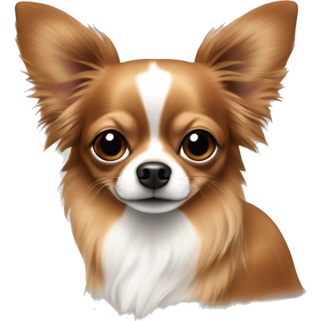 brownish red long hair chihuahua with a black snout and white patches emoji